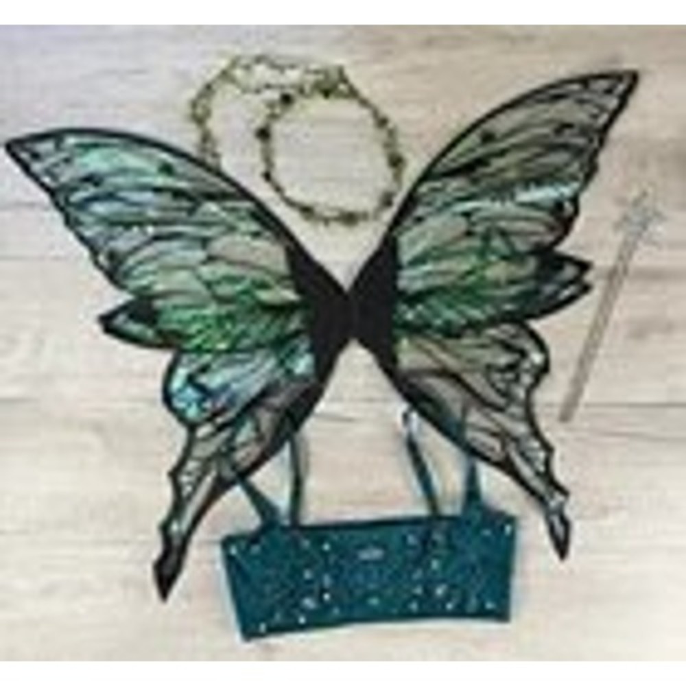 Womens Ethereal Forest Fairy Halloween Costume Set Wings Bustier Crown Wand